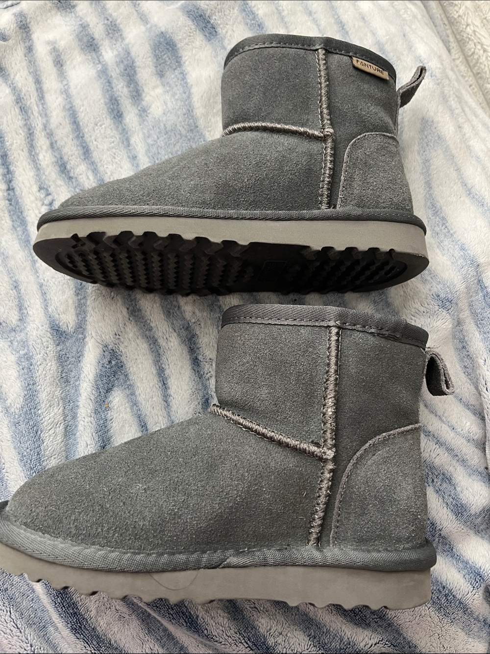 Kids Gray Suede-Look Winter Boots with Faux Fur Lining